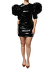 Dolce & Gabbana Black Patent Leather Puff Sleeves Mini Dress