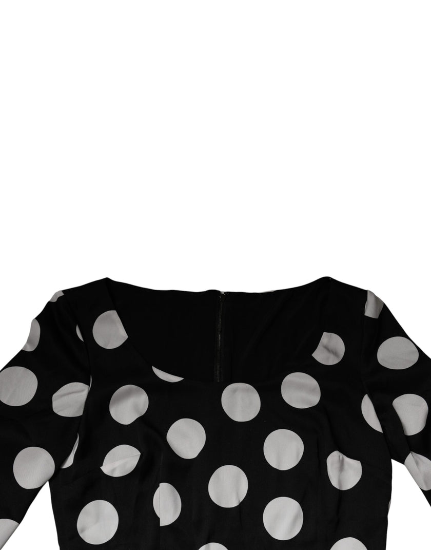 Dolce & Gabbana Black White Silk Polka Dots Sheath Midi Dress