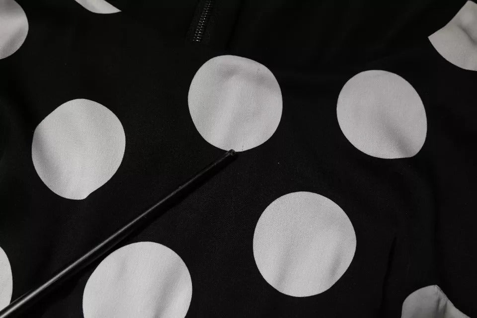 Dolce & Gabbana Black White Silk Polka Dots Sheath Midi Dress