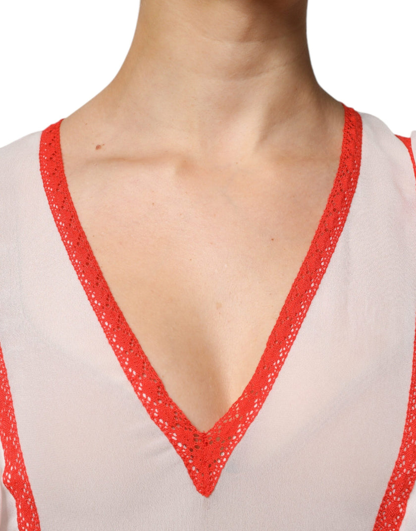 Twinset White Viscose Ruffle Sleeves A-line Pleated Mini Dress