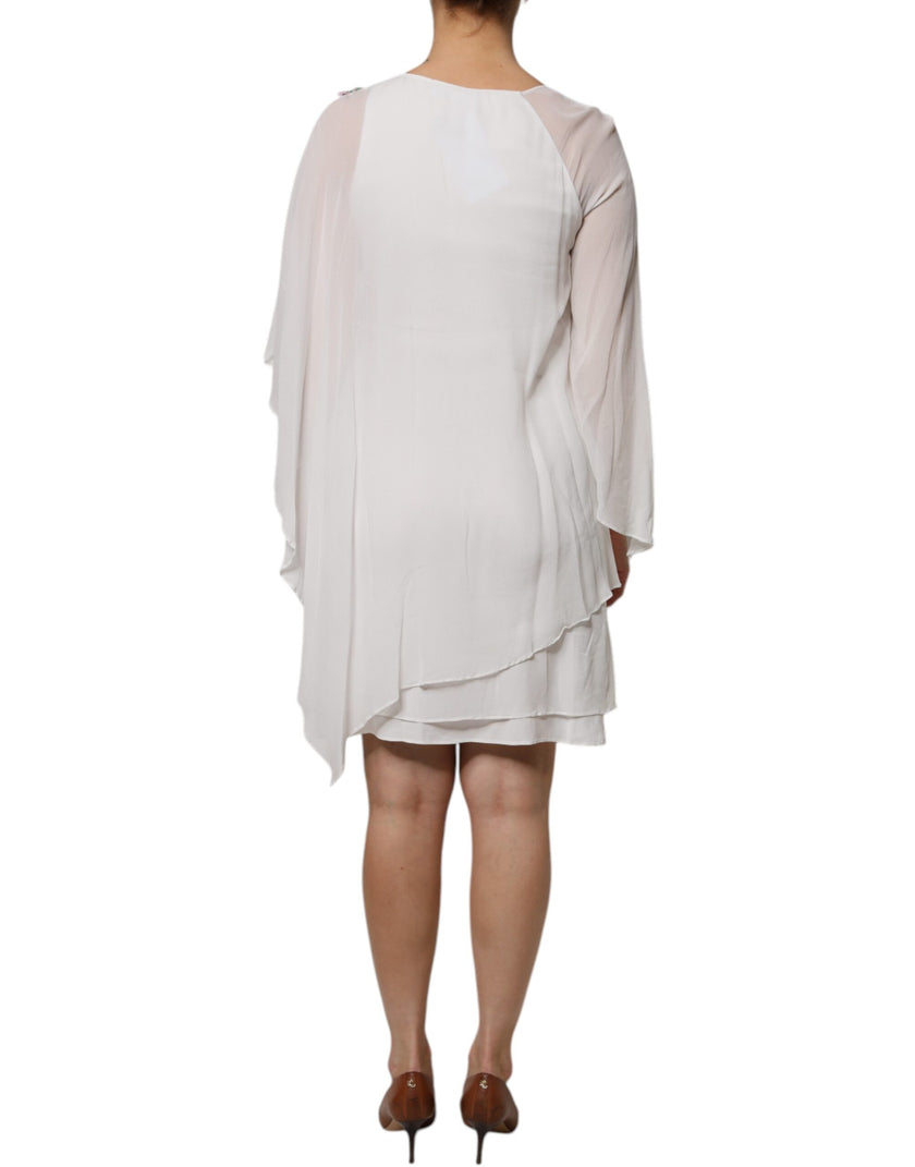 Blumarine White Floral Embroidery Viscose Chiffon Shift Dress