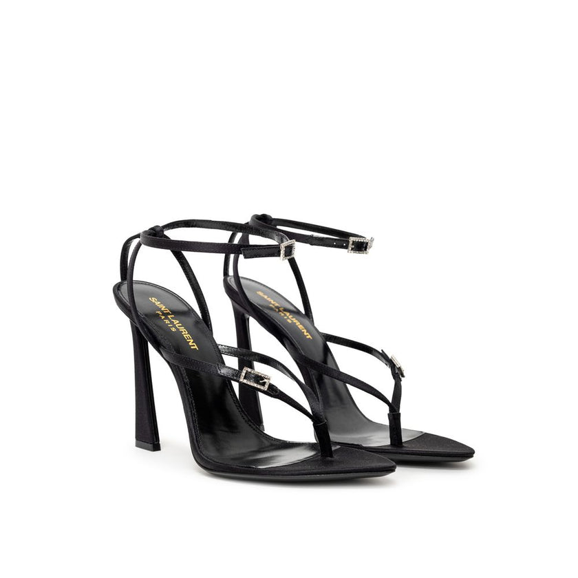 Saint Laurent Black Leather E Raso Sandal