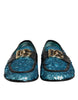 Dolce & Gabbana Blue Sequined Loafers Formal Dress Shoes