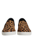 Dolce & Gabbana Brown Calfskin Fur Leopard Sneakers Shoes