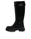 Dolce & Gabbana Black DG Logo Calf Leather High Boots Shoes