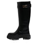 Dolce & Gabbana Black DG Logo Calf Leather High Boots Shoes