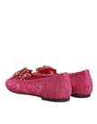 Dolce & Gabbana Fuchsia Crystal Loafer Lace Ballet Flats Shoes