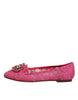Dolce & Gabbana Fuchsia Crystal Loafer Lace Ballet Flats Shoes