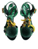 Dolce & Gabbana Green Crystal Fur Embellished Sandals Shoes
