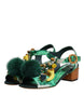Dolce & Gabbana Green Crystal Fur Embellished Sandals Shoes