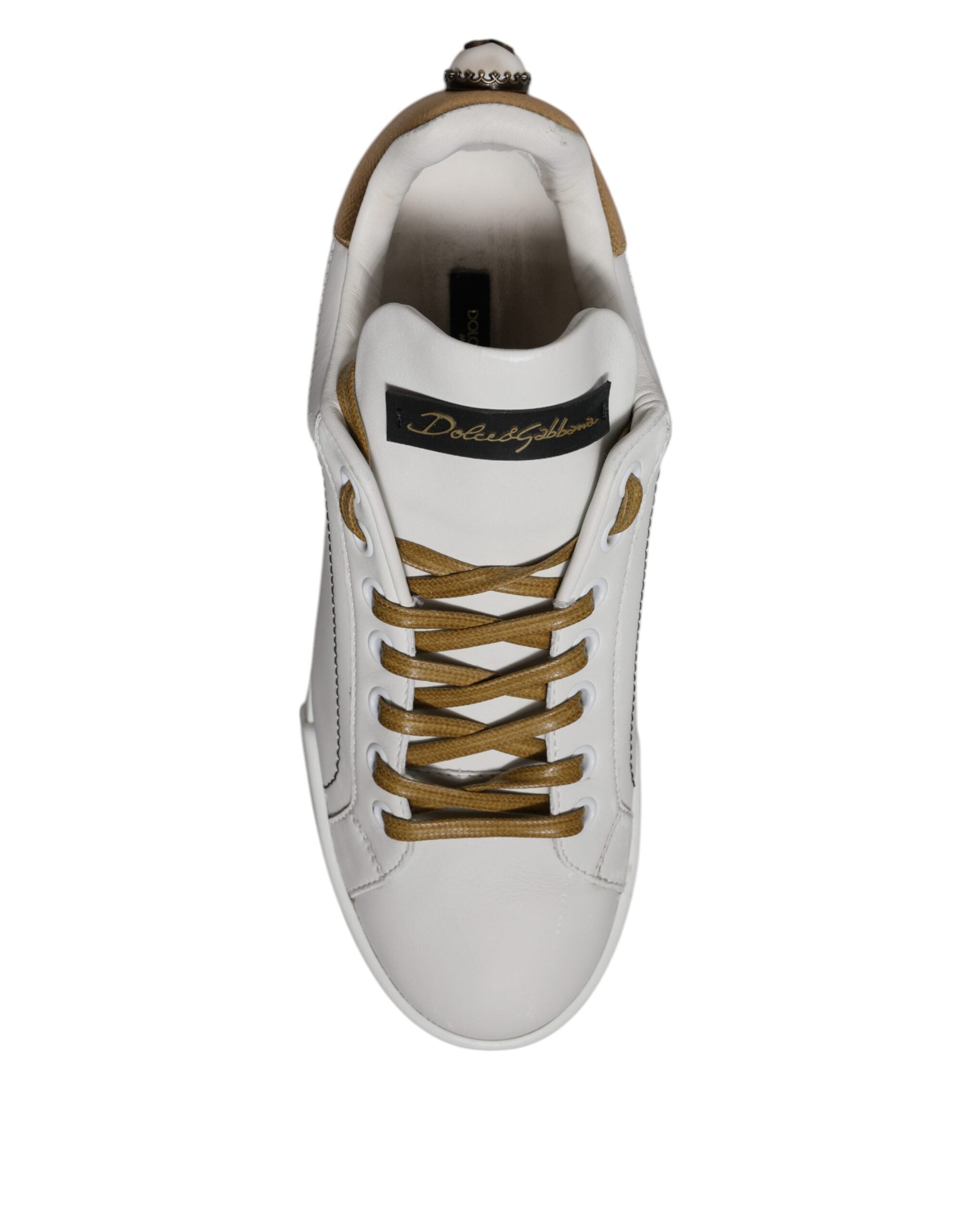 Dolce & Gabbana White Gold Leather Low Top Sneakers Shoes