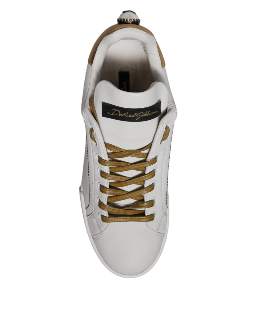 Dolce & Gabbana White Gold Leather Low Top Sneakers Shoes