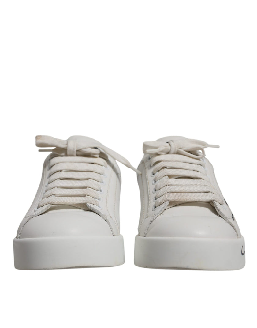 Dolce & Gabbana White Blue Logo Portofino Sneakers Shoes