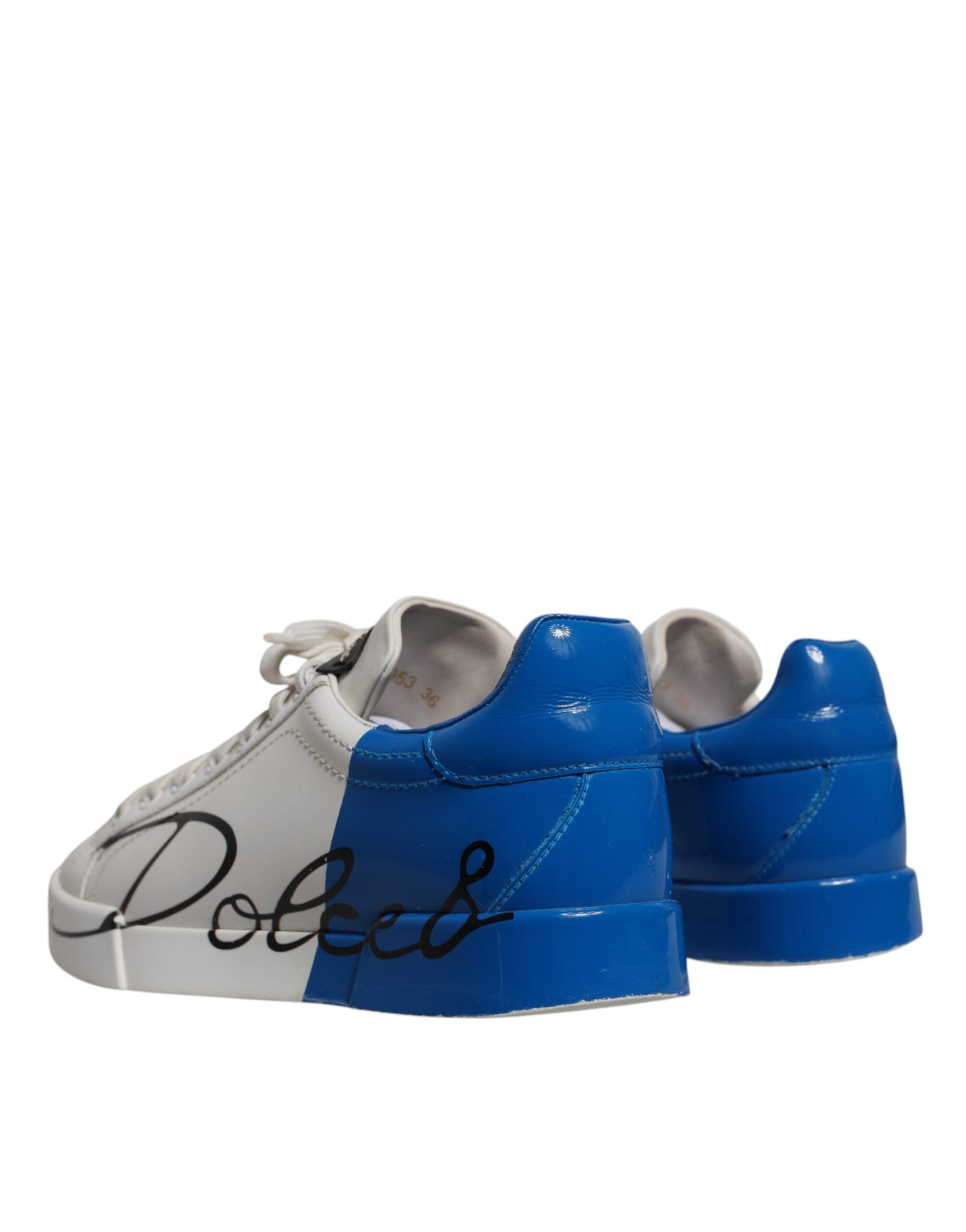 Dolce & Gabbana White Blue Logo Portofino Sneakers Shoes