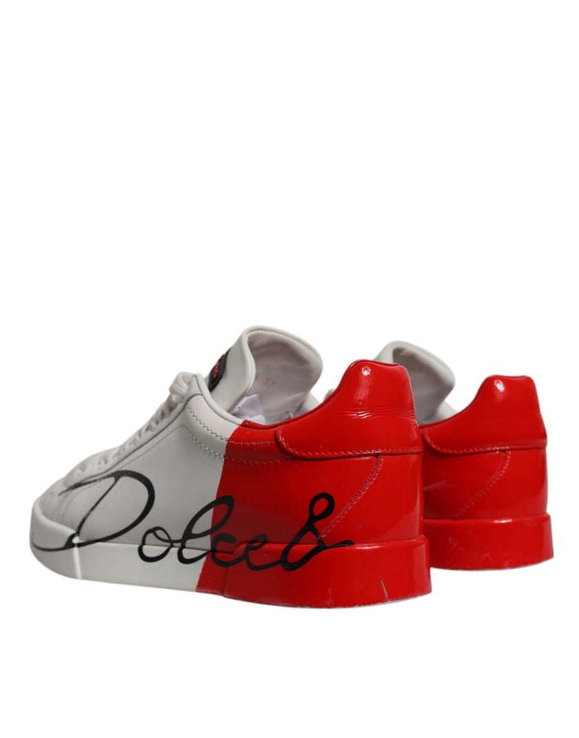Dolce & Gabbana White Red Logo Portofino Sneakers Shoes