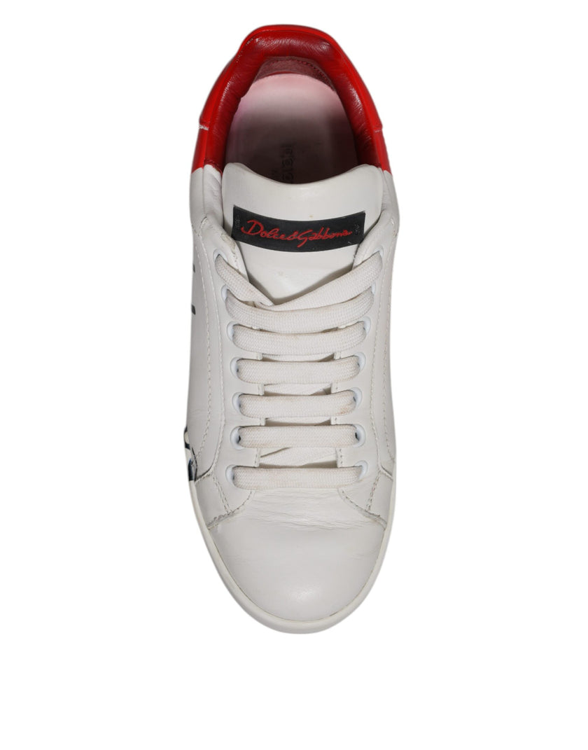 Dolce & Gabbana White Red Logo Portofino Sneakers Shoes