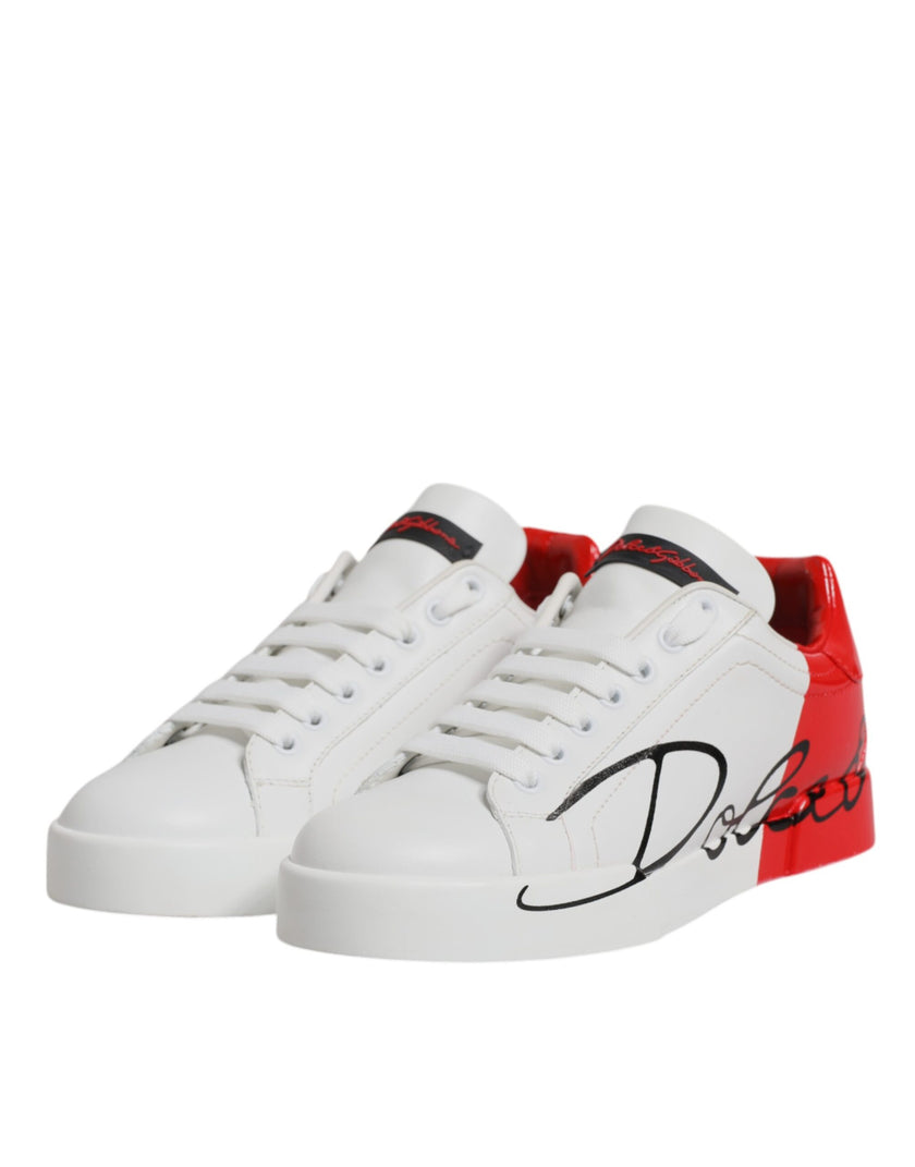 Dolce & Gabbana White Red Logo Portofino Sneakers Shoes