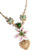 Dolce & Gabbana Gold Brass Lily Crystal Sacred Heart Pendant Necklace
