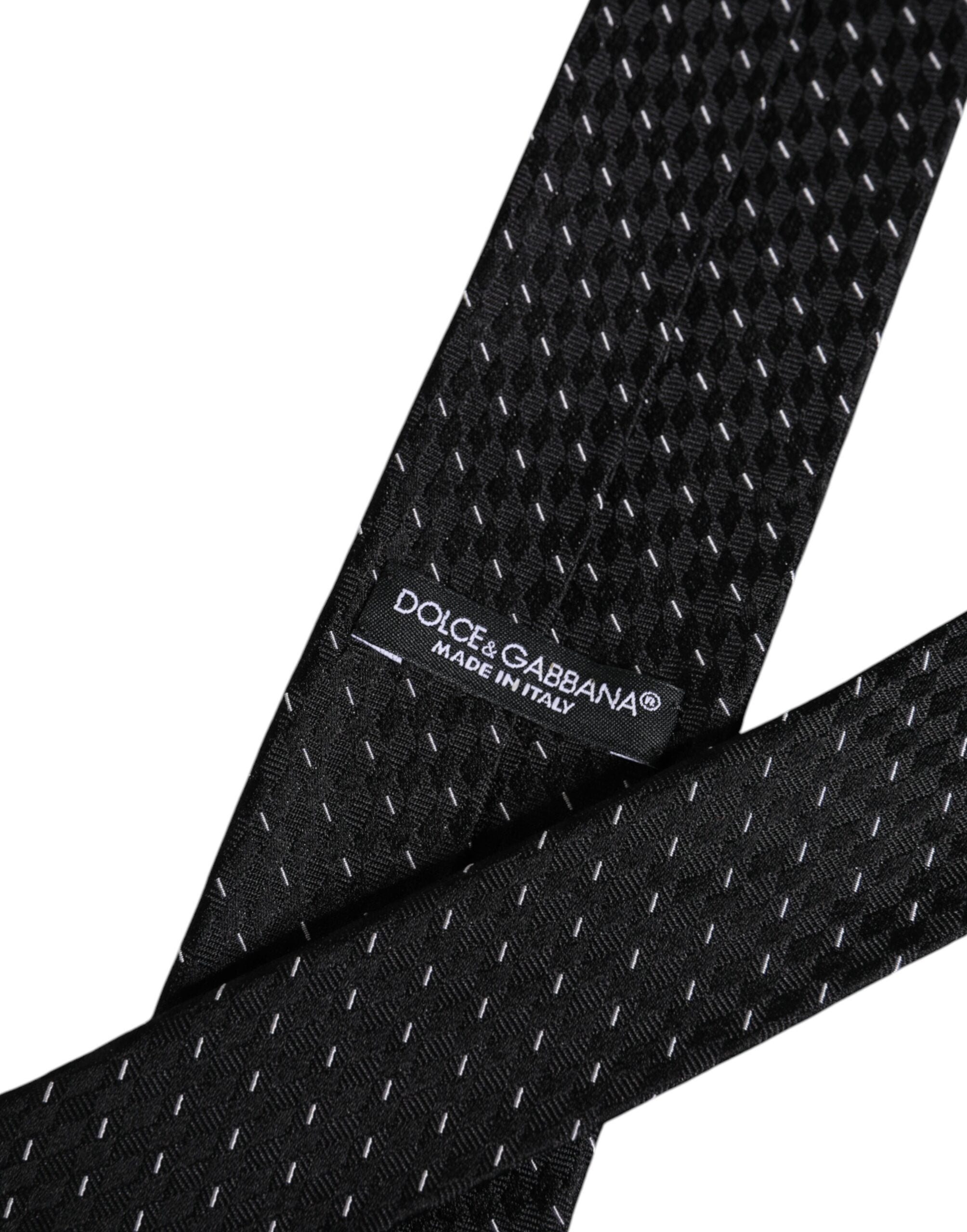 Dolce & Gabbana Black Patterned Silk Adjustable Necktie Tie