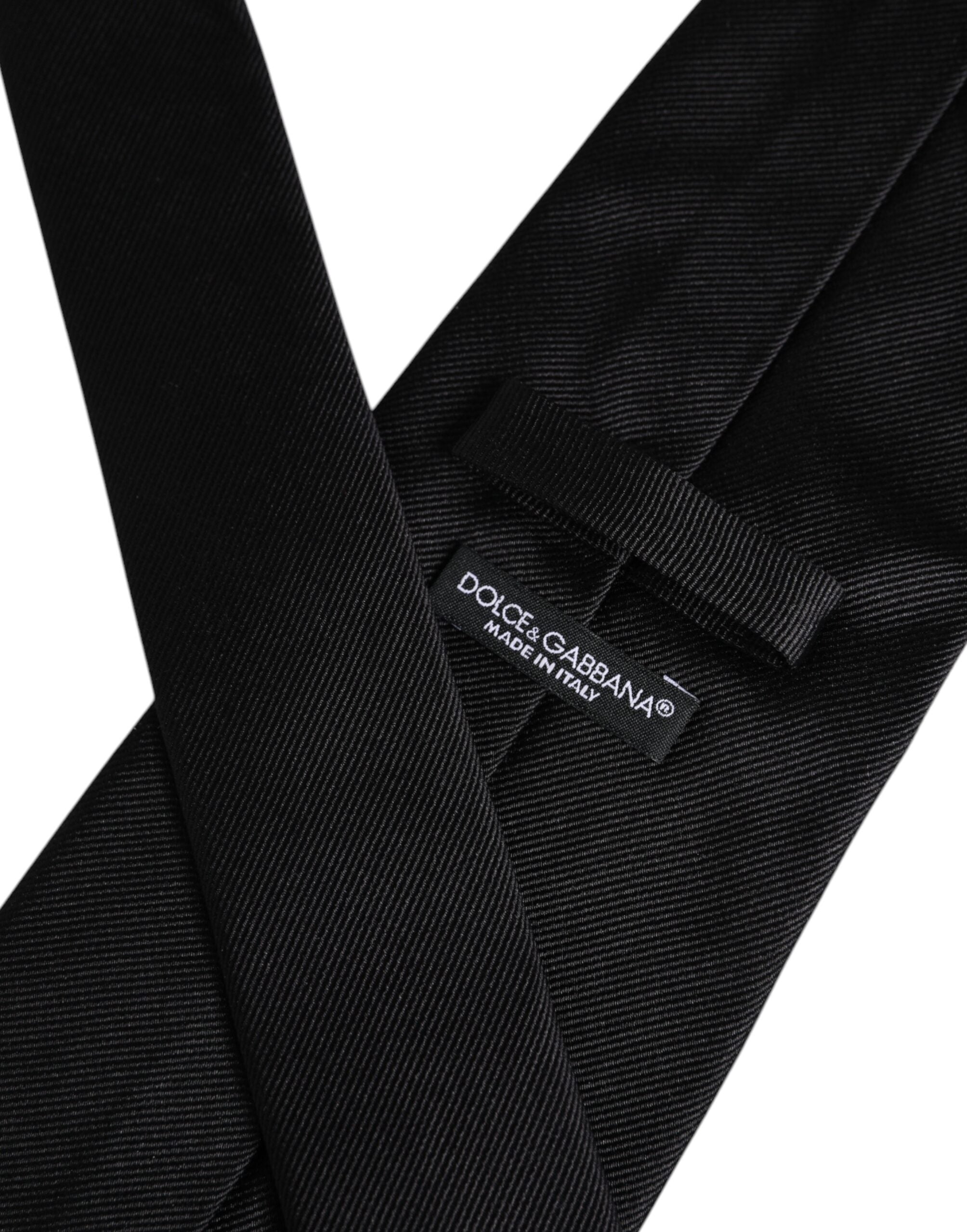 Dolce & Gabbana Black Solid Silk Adjustable Necktie Tie