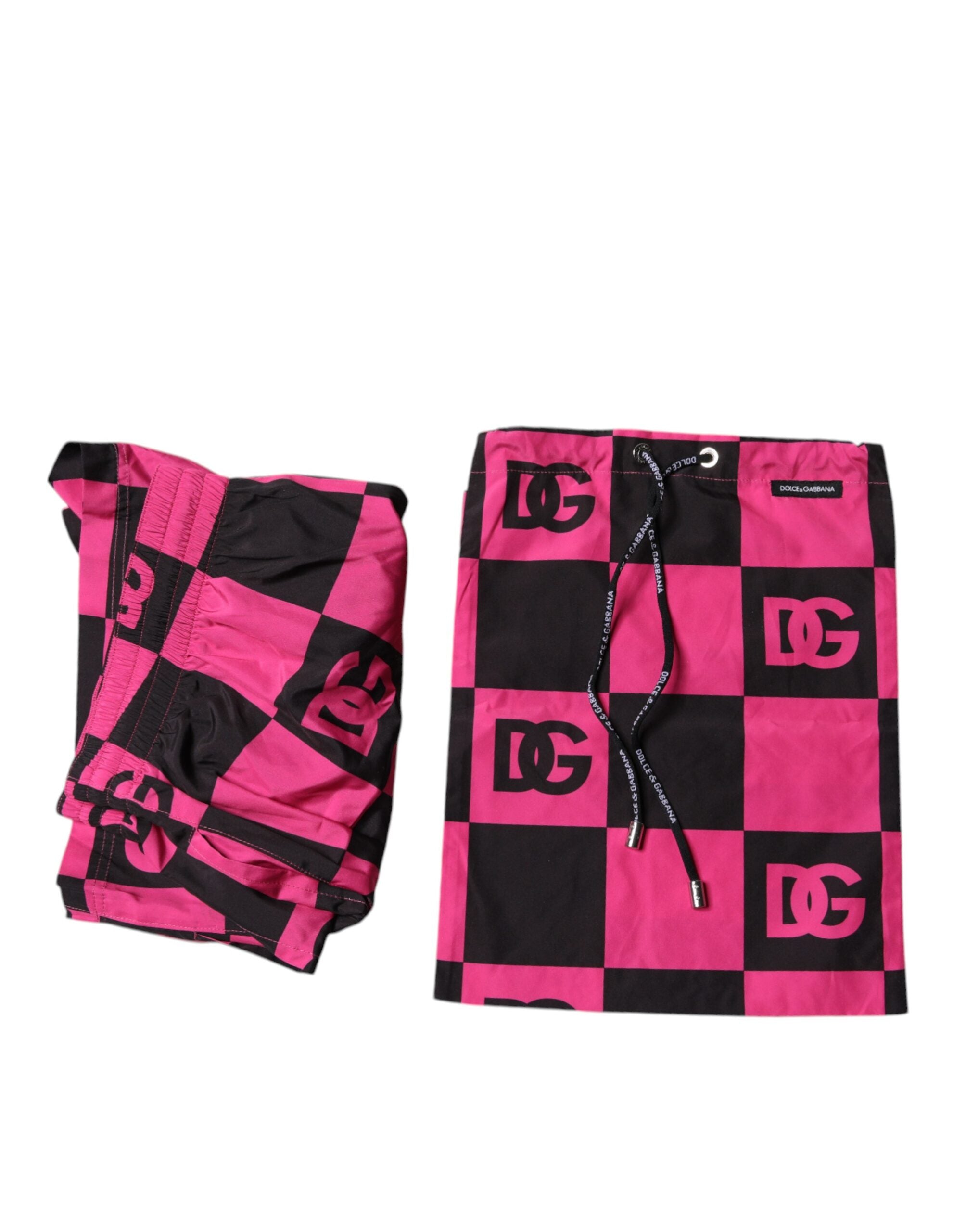 Dolce & Gabbana Black Pink Logo Beachwear Shorts 2Pc Swimwear
