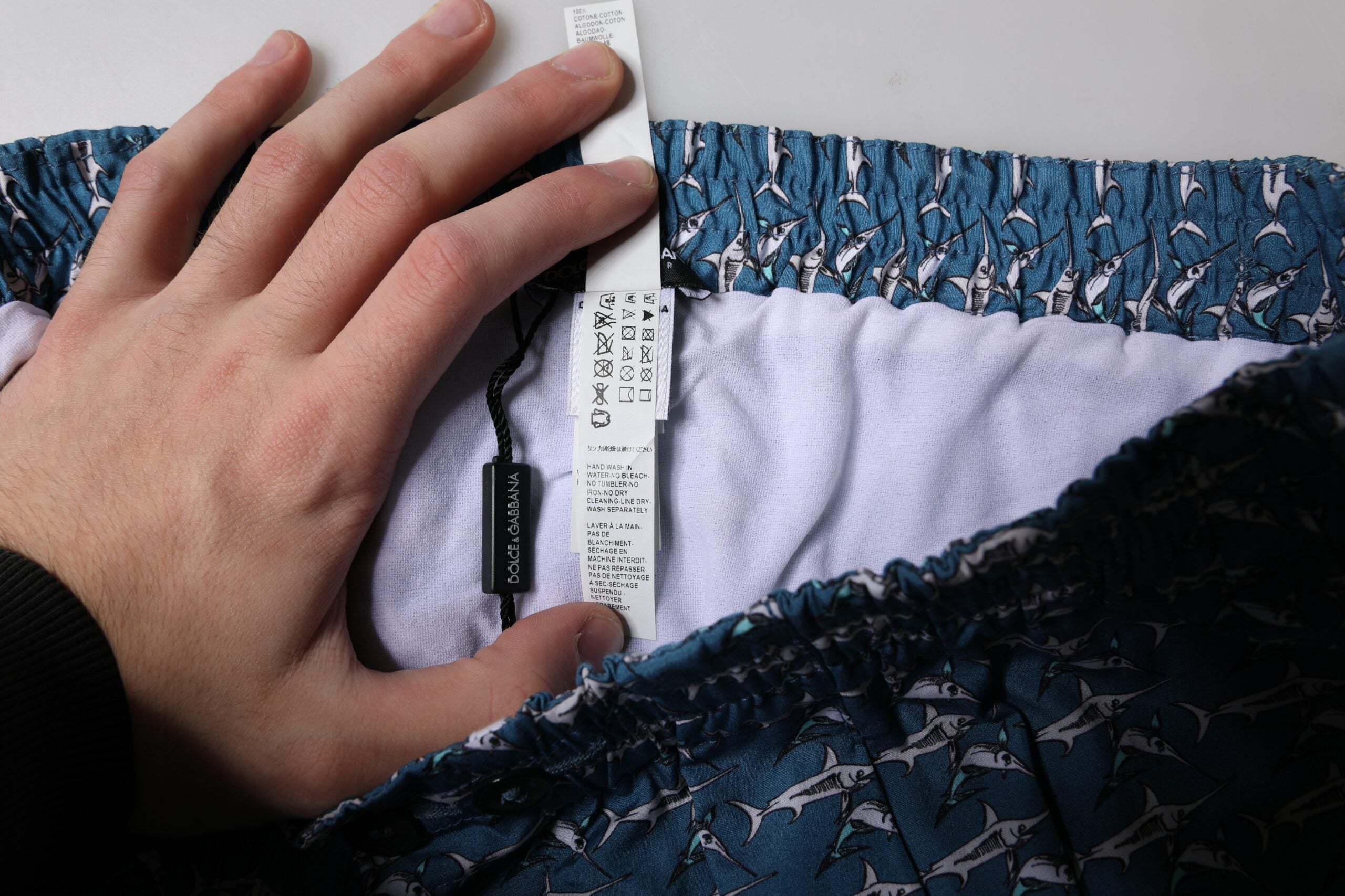 Dolce & Gabbana Blue Shark Print Cropped Beachwear Swimwear