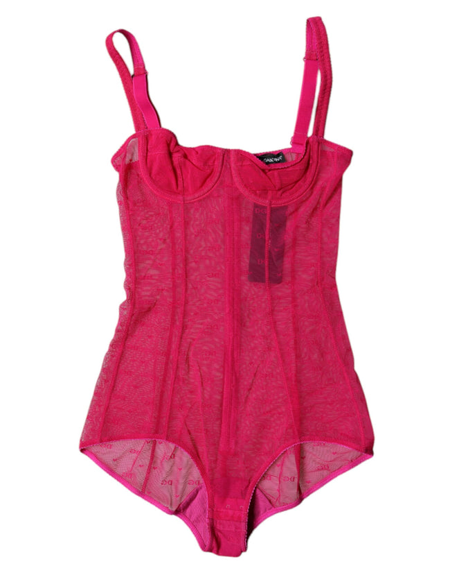 Dolce & Gabbana Fuchsia Tulle Balconette Bra Bodysuit Underwear