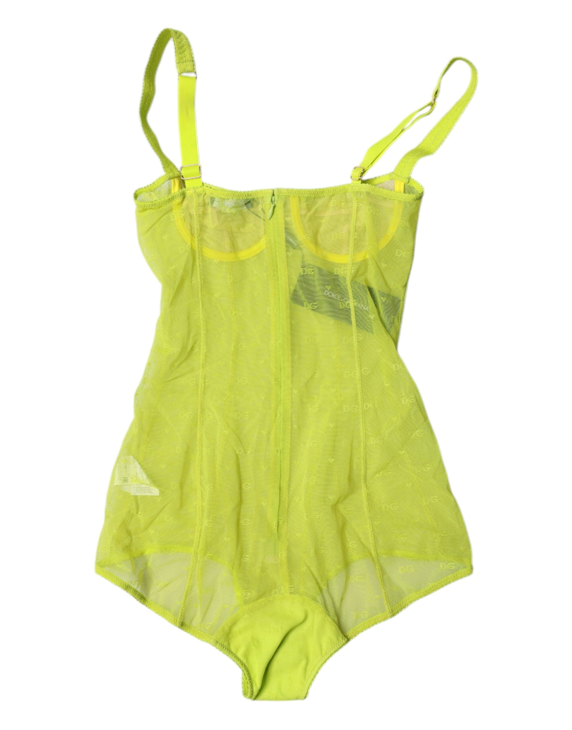 Dolce & Gabbana Green Tulle Balconette Bra Bodysuit Underwear