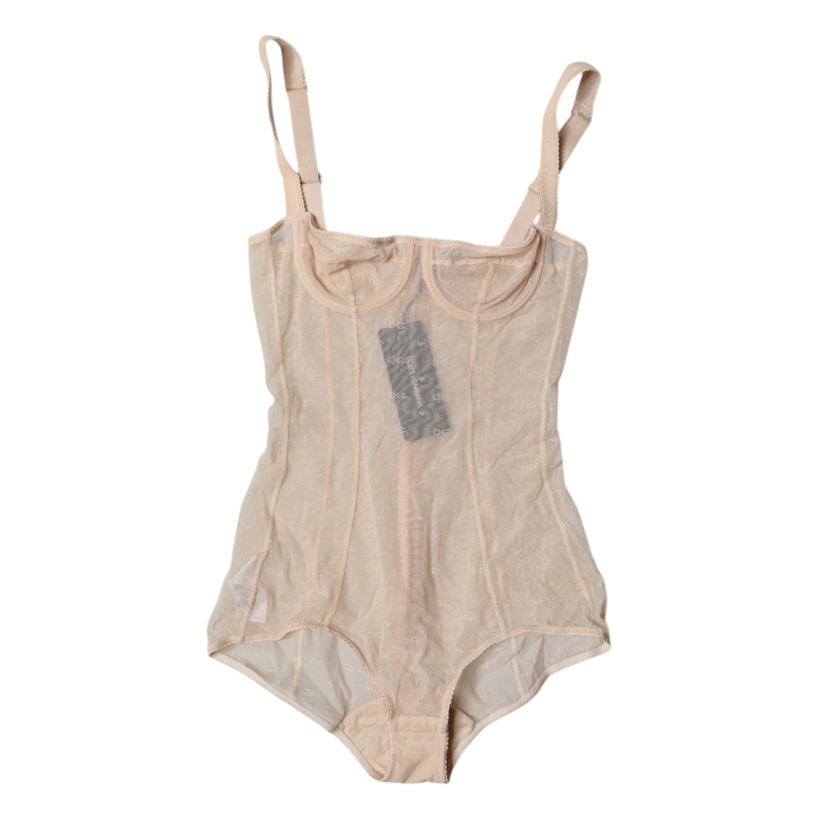Dolce & Gabbana Beige Tulle Balconette Bra Bodysuit Underwear