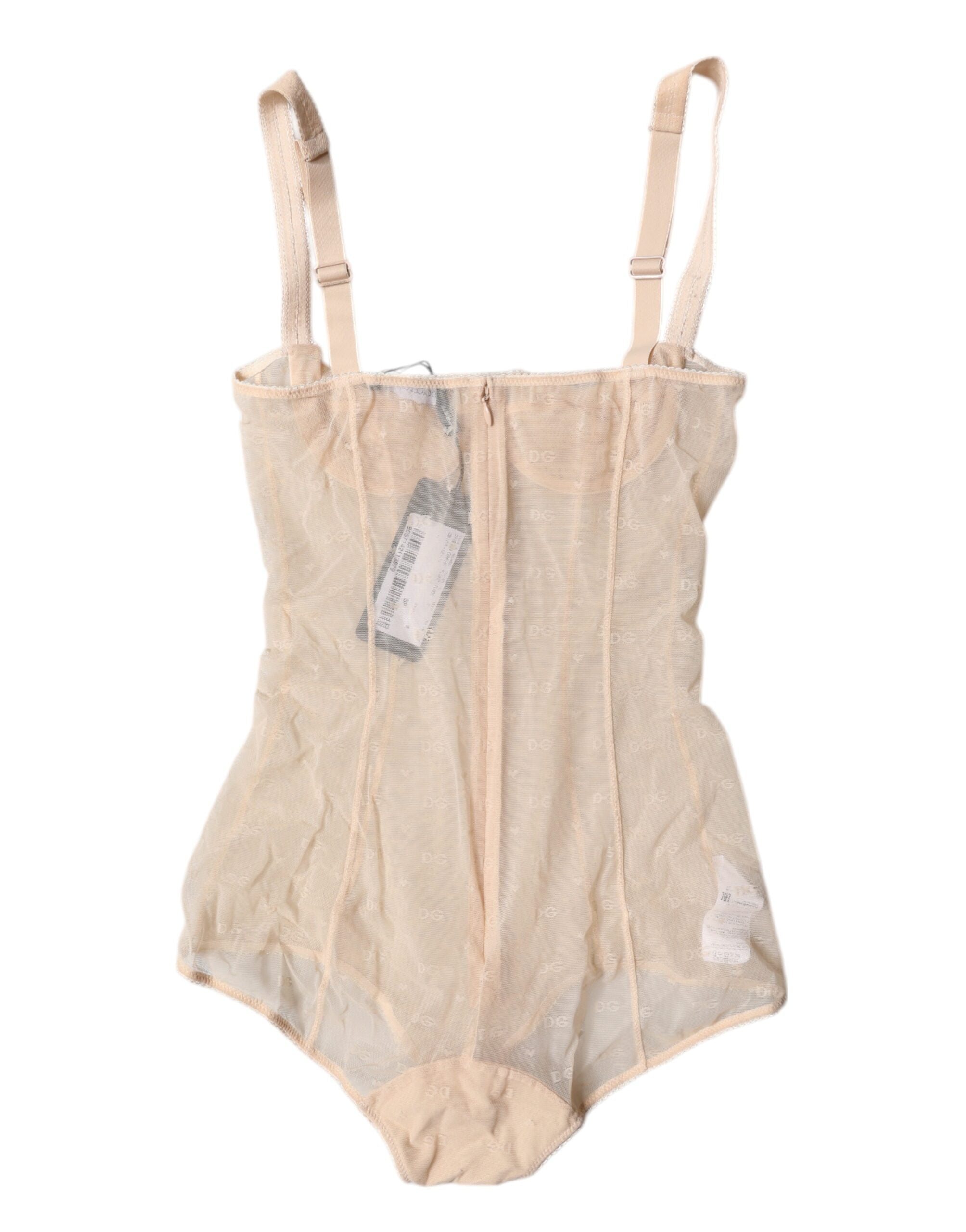 Dolce & Gabbana Beige Tulle Balconette Bra Bodysuit Underwear