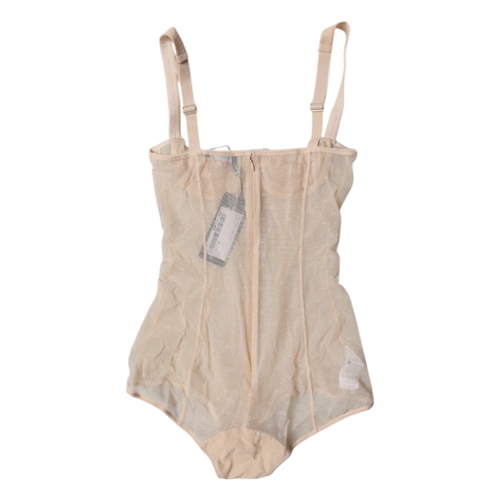 Dolce & Gabbana Beige Tulle Balconette Bra Bodysuit Underwear