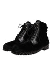 Dolce & Gabbana Black Pony Style Leather Mid Calf Boots Shoes