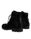 Dolce & Gabbana Black Pony Style Leather Mid Calf Boots Shoes