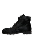 Dolce & Gabbana Black Pony Style Leather Mid Calf Boots Shoes