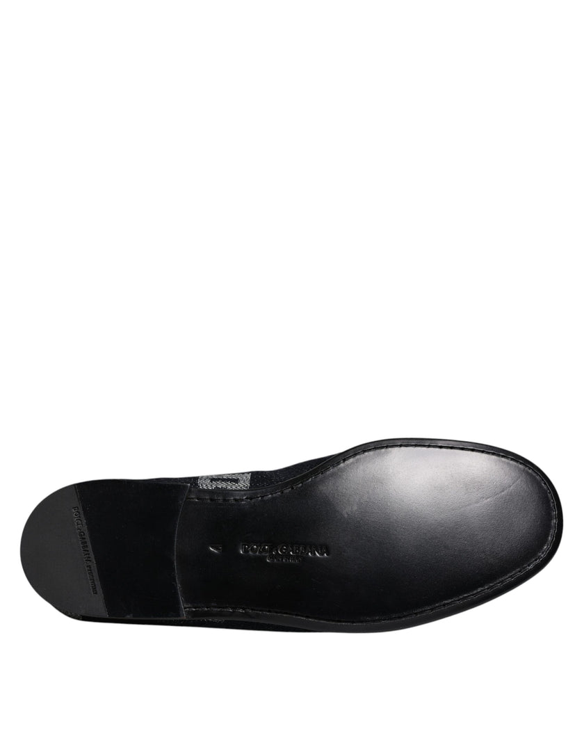 Dolce & Gabbana Black Logo Cotton Loafers Formal Dress Shoes