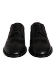 Dolce & Gabbana Black Embroidered Classic Leather Derby Dress Shoes