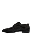 Dolce & Gabbana Black Embroidered Classic Leather Derby Dress Shoes
