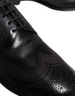 Dolce & Gabbana Black Embroidered Classic Leather Derby Dress Shoes