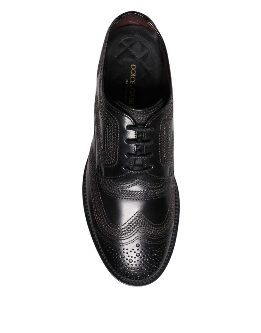 Dolce & Gabbana Black Embroidered Classic Leather Derby Dress Shoes