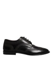 Dolce & Gabbana Black Embroidered Classic Leather Derby Dress Shoes