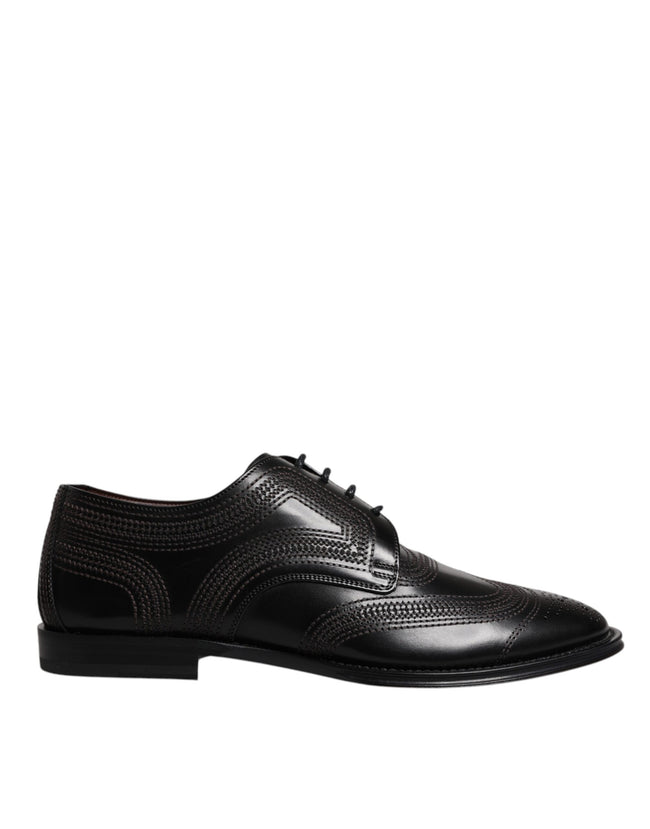 Dolce & Gabbana Black Embroidered Classic Leather Derby Dress Shoes