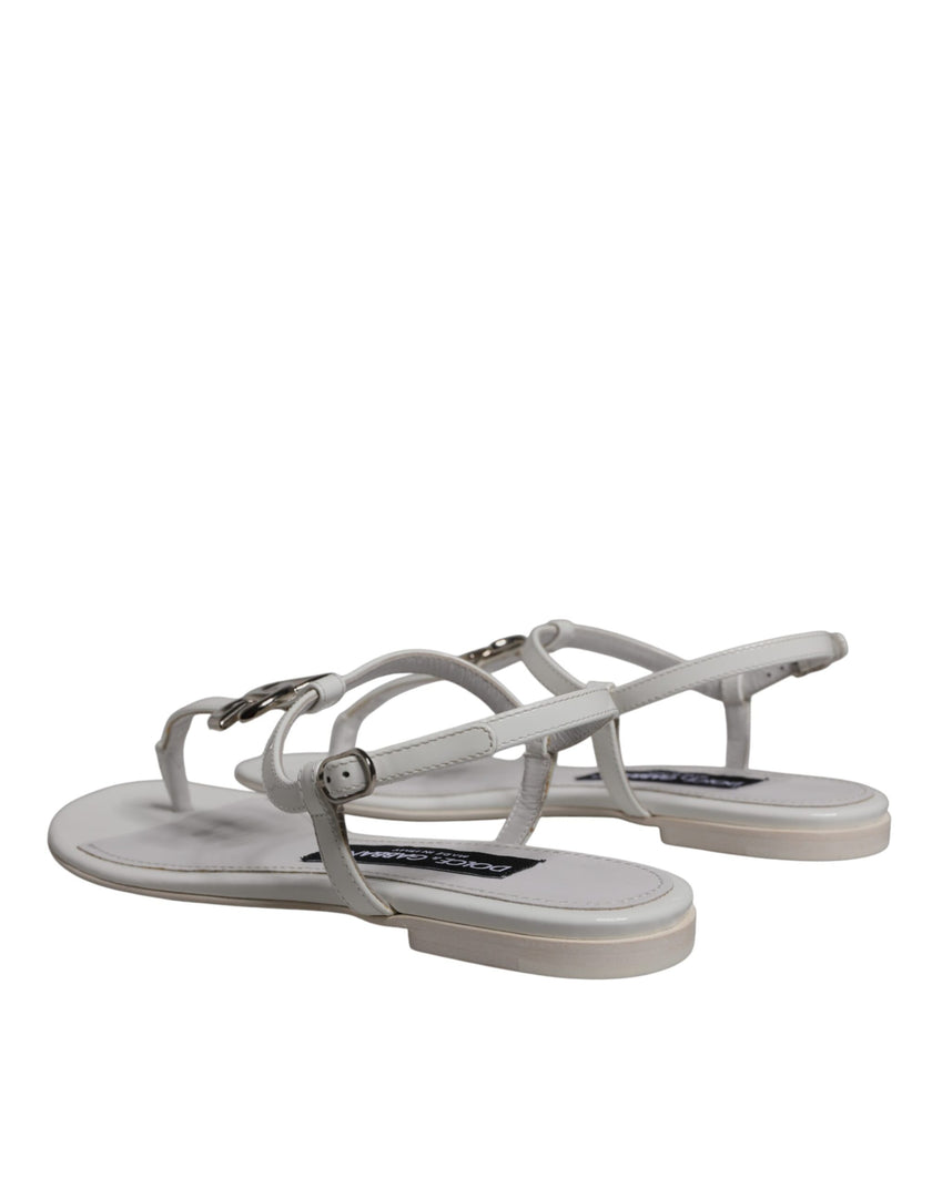 Dolce & Gabbana White Leather Logo Ankle Strap Sandals Shoes