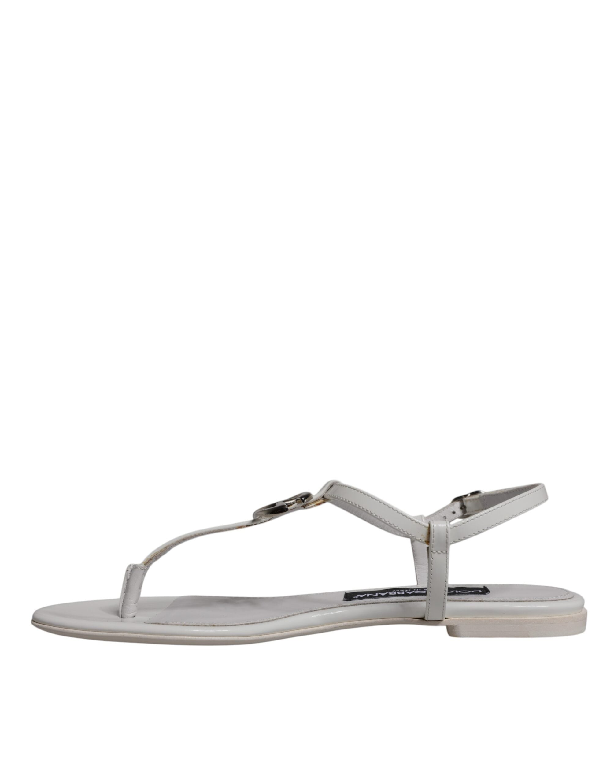 Dolce & Gabbana White Leather Logo Ankle Strap Sandals Shoes