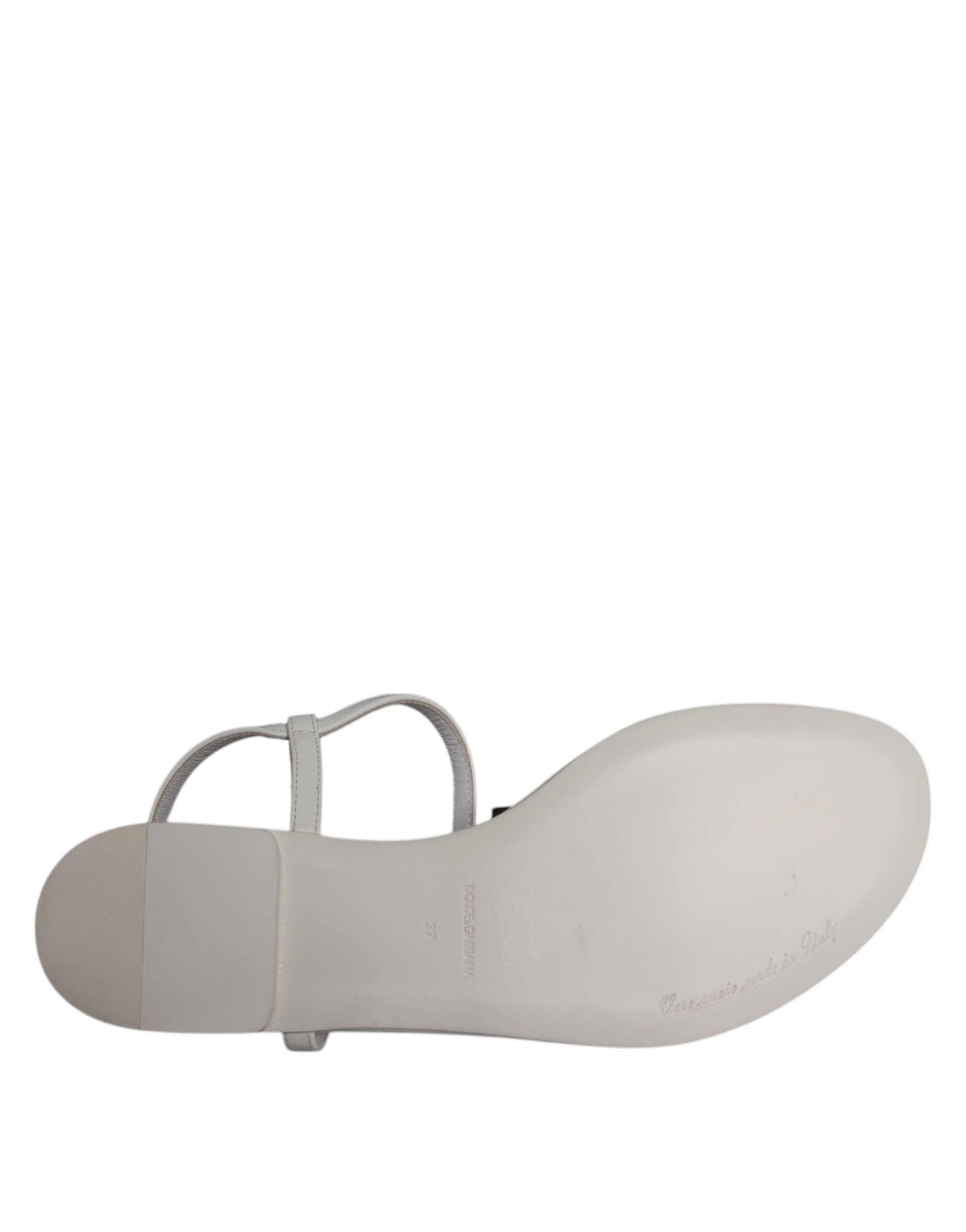 Dolce & Gabbana White Leather Logo Ankle Strap Sandals Shoes