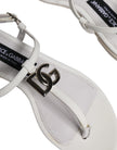 Dolce & Gabbana White Leather Logo Ankle Strap Sandals Shoes
