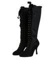 Dolce & Gabbana Black Lace Up Heels High Boots Shoes
