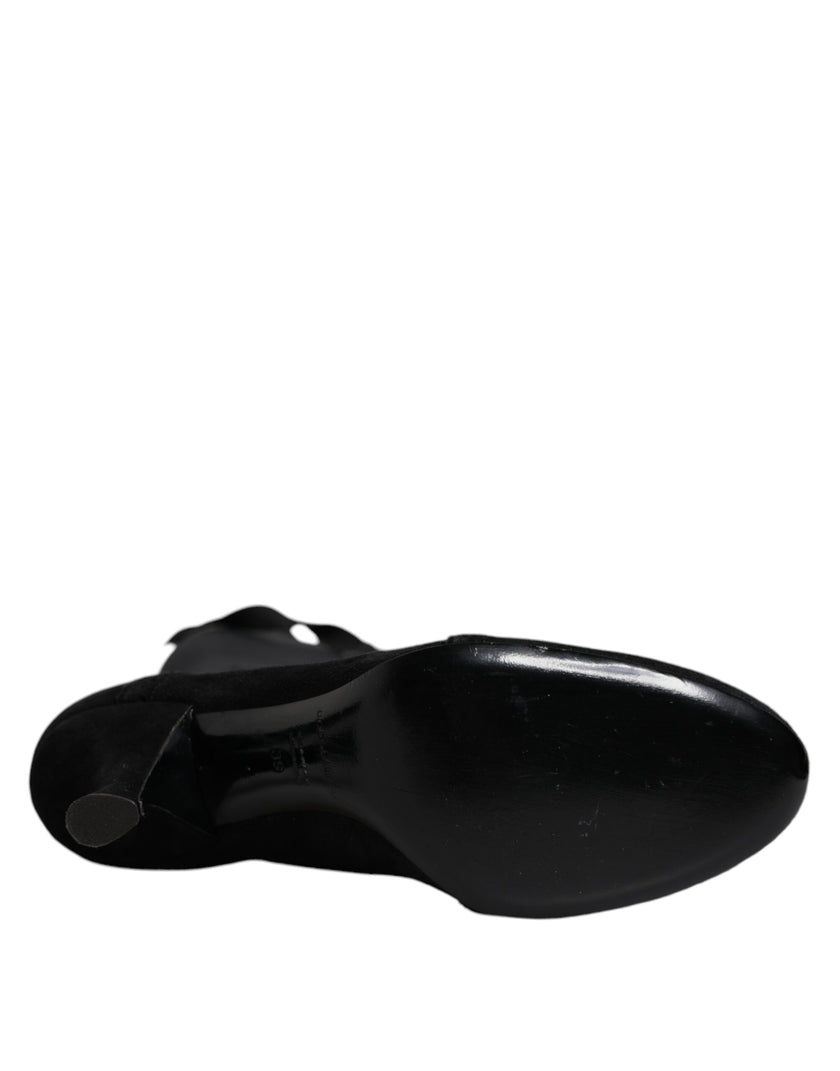 Dolce & Gabbana Black Lace Up Heels High Boots Shoes