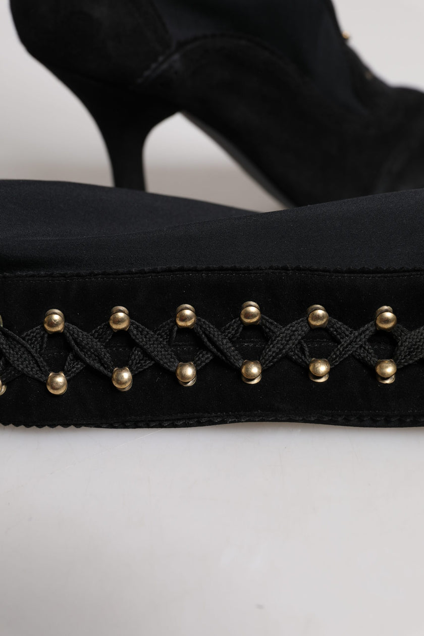 Dolce & Gabbana Black Lace Up Heels High Boots Shoes