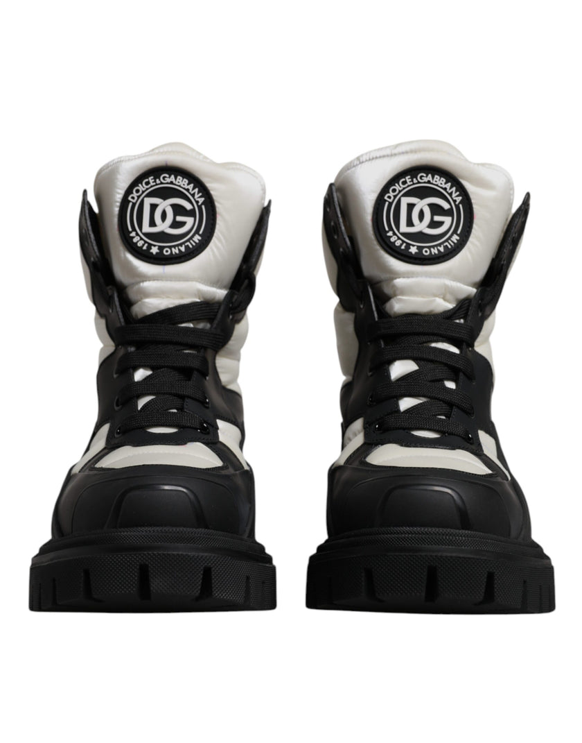 Dolce & Gabbana Black White Padded Mid Calf Lace Up Boots Shoes