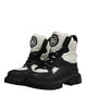 Dolce & Gabbana Black White Padded Mid Calf Lace Up Boots Shoes